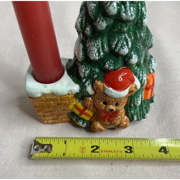 Ceramic Christmas Tree With Bear Taper With Candle Holder - Picture 3 of 9